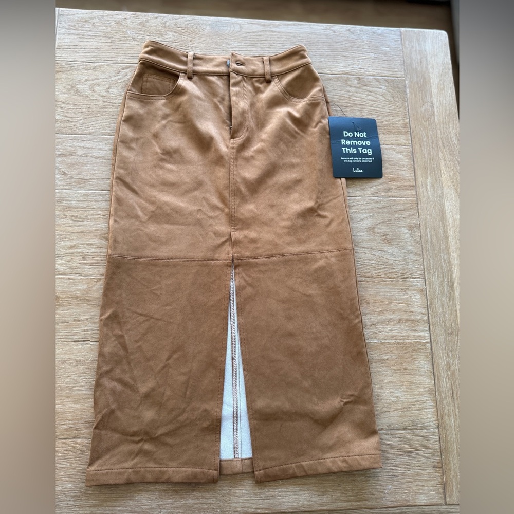 Lulu's Camel faux Suede Midi Skirt NWT